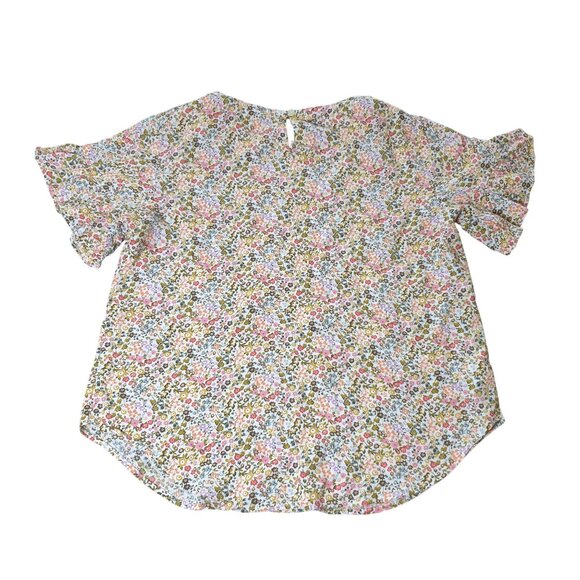 Loft Women Floral Print Blouse Ruffle Sleeves Keyhole Closure Rounded Hem Small - Picture 4 of 5